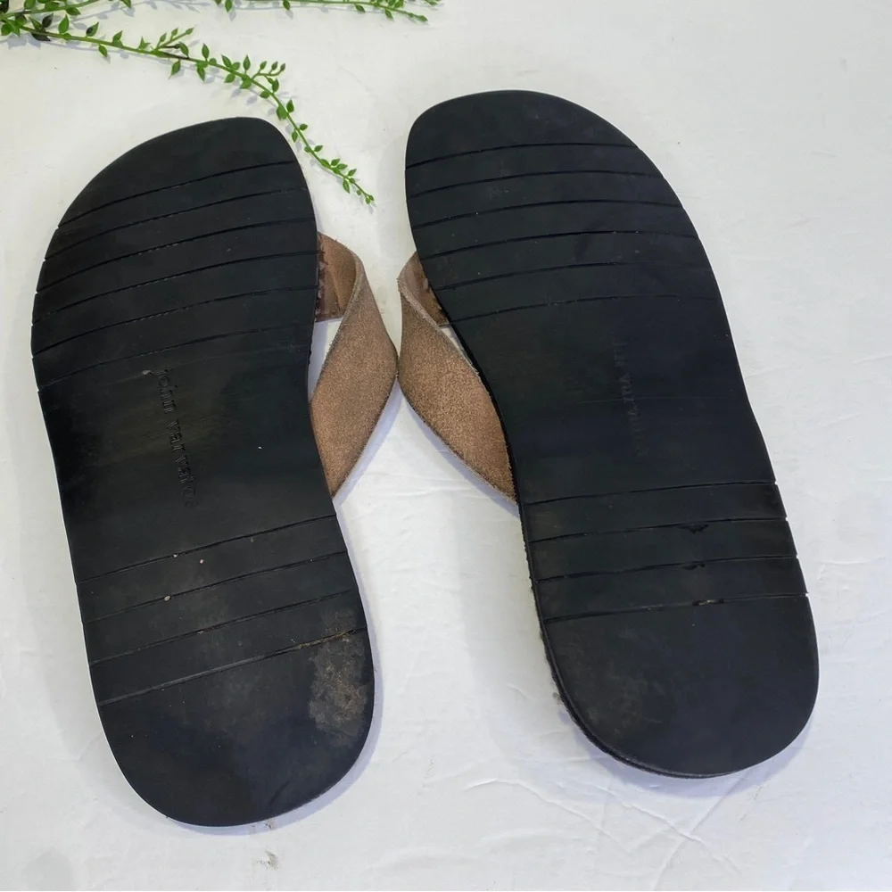 John Varvatos Beige Tan Leather Thong Flip Flop Sandals Size 12M